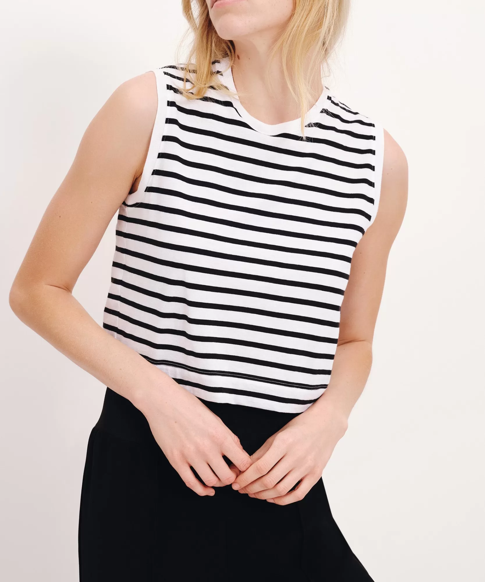 Women ATM Anthony Thomas Melillo Tops & Jersey Shirts | T-Shirts | Classic Jersey Stripe Sleeveless Cropped Muscle Tee -