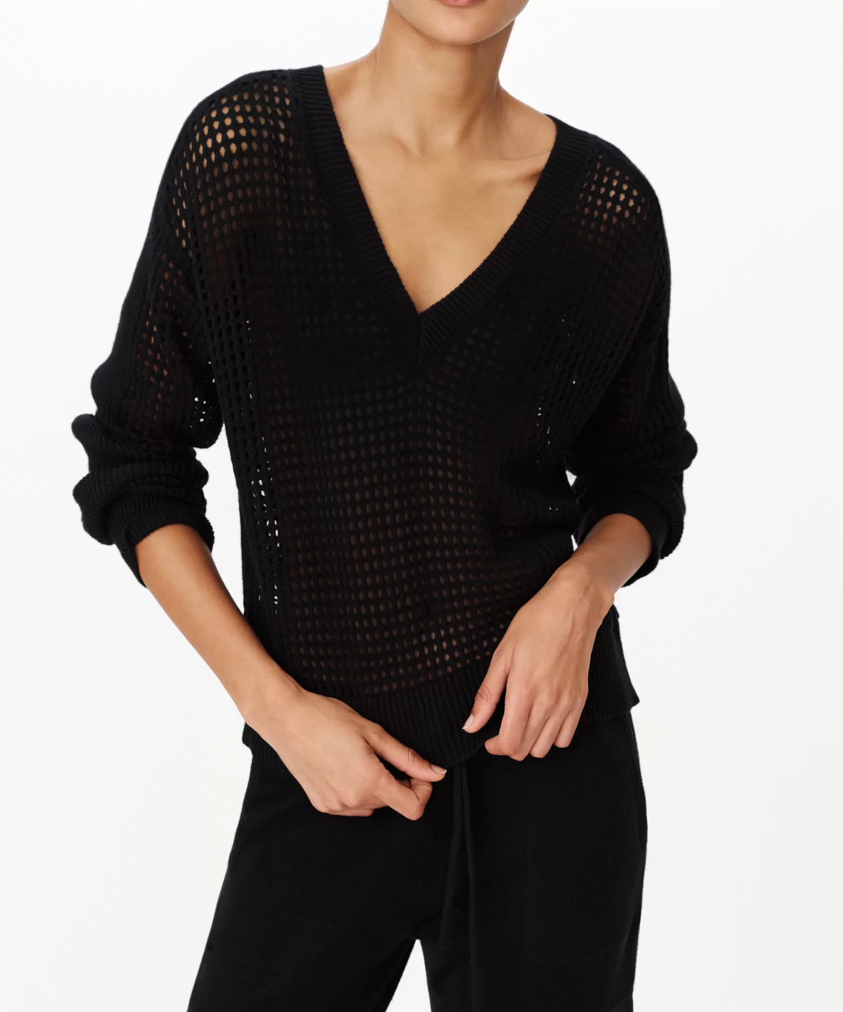 Women ATM Anthony Thomas Melillo Sweats | Sweaters & Cardigans | Cotton Cashmere Mesh Stitch V-Neck Sweater -