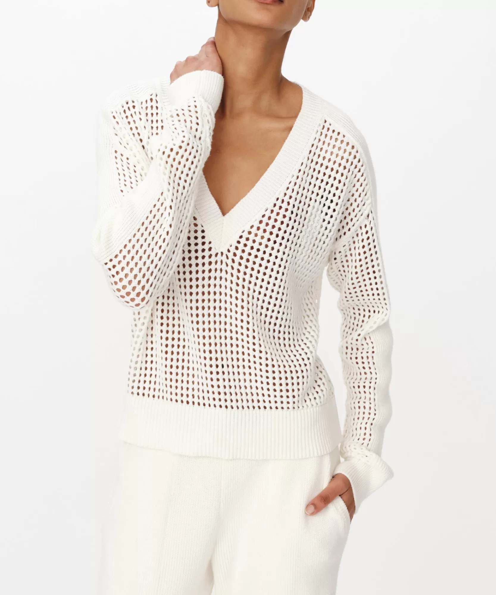 Women ATM Anthony Thomas Melillo Sweats | Sweaters & Cardigans | Cotton Cashmere Mesh Stitch V-Neck Sweater -