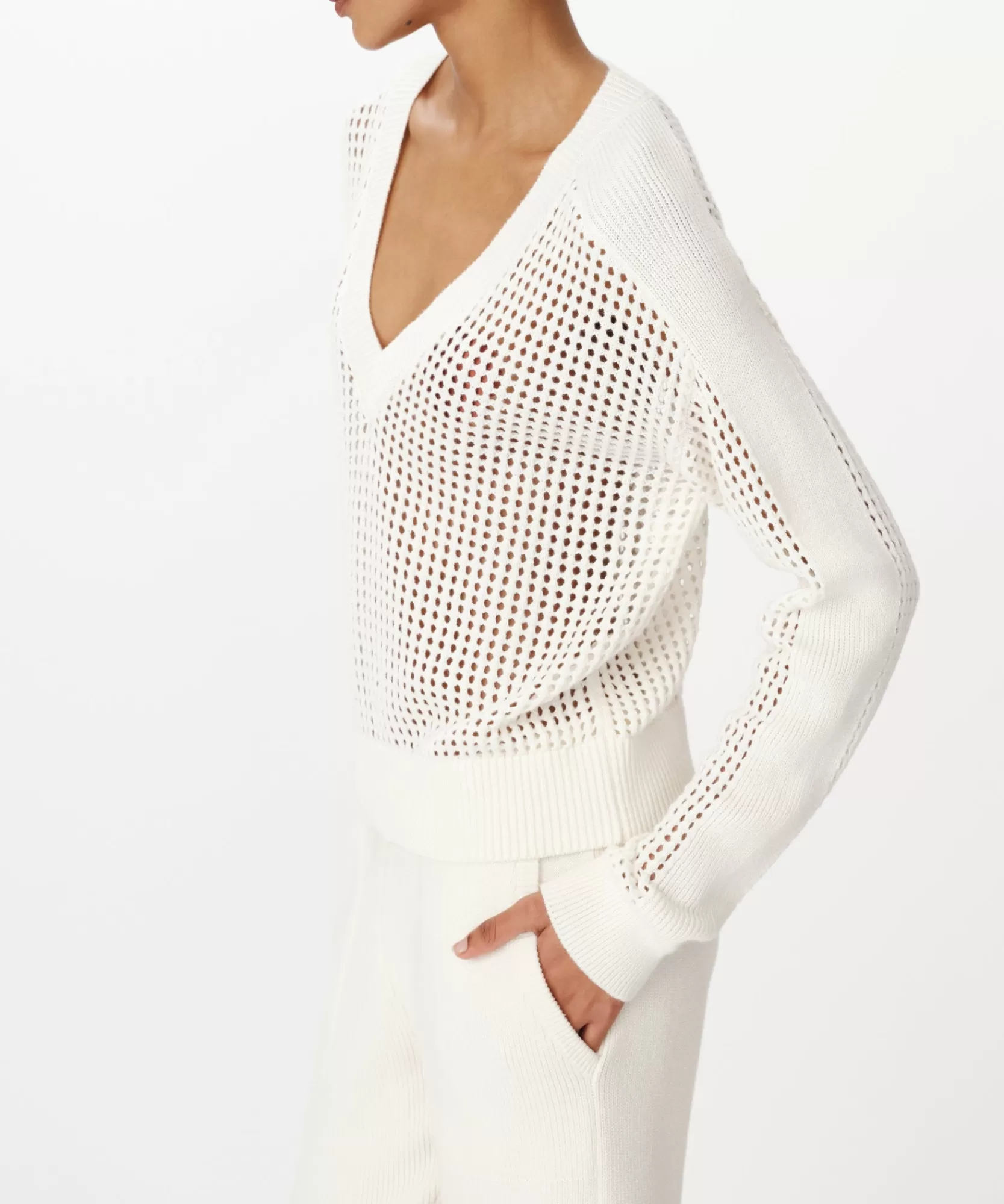 Women ATM Anthony Thomas Melillo Sweats | Sweaters & Cardigans | Cotton Cashmere Mesh Stitch V-Neck Sweater -