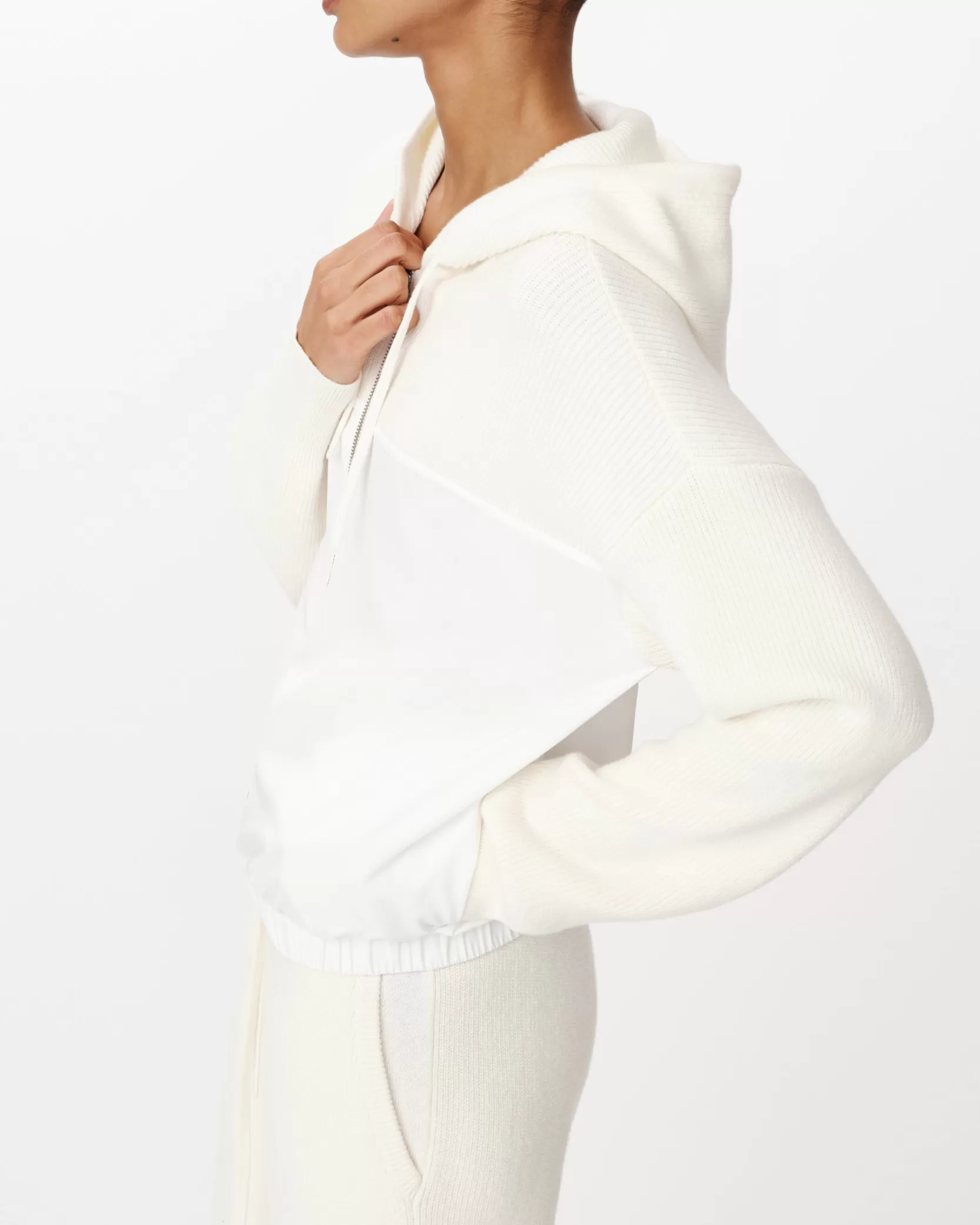 Women ATM Anthony Thomas Melillo Sweats | Sweaters & Cardigans | Cotton Cashmere Mixed Media Zip-Up Hoodie Sweater -