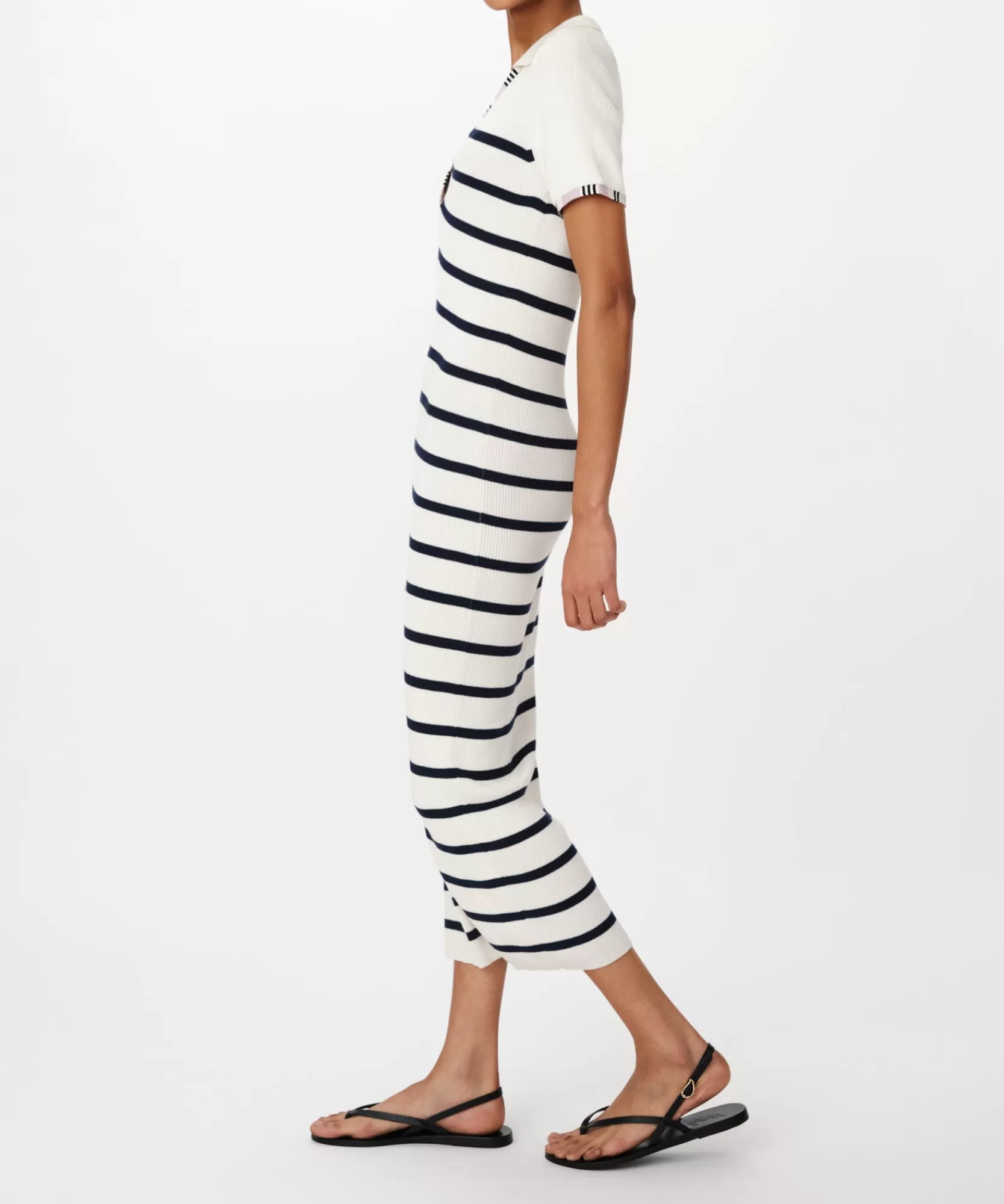 Women ATM Anthony Thomas Melillo Dresses | Cotton Silk Blend Striped Sleeveless Split Collar Dress -