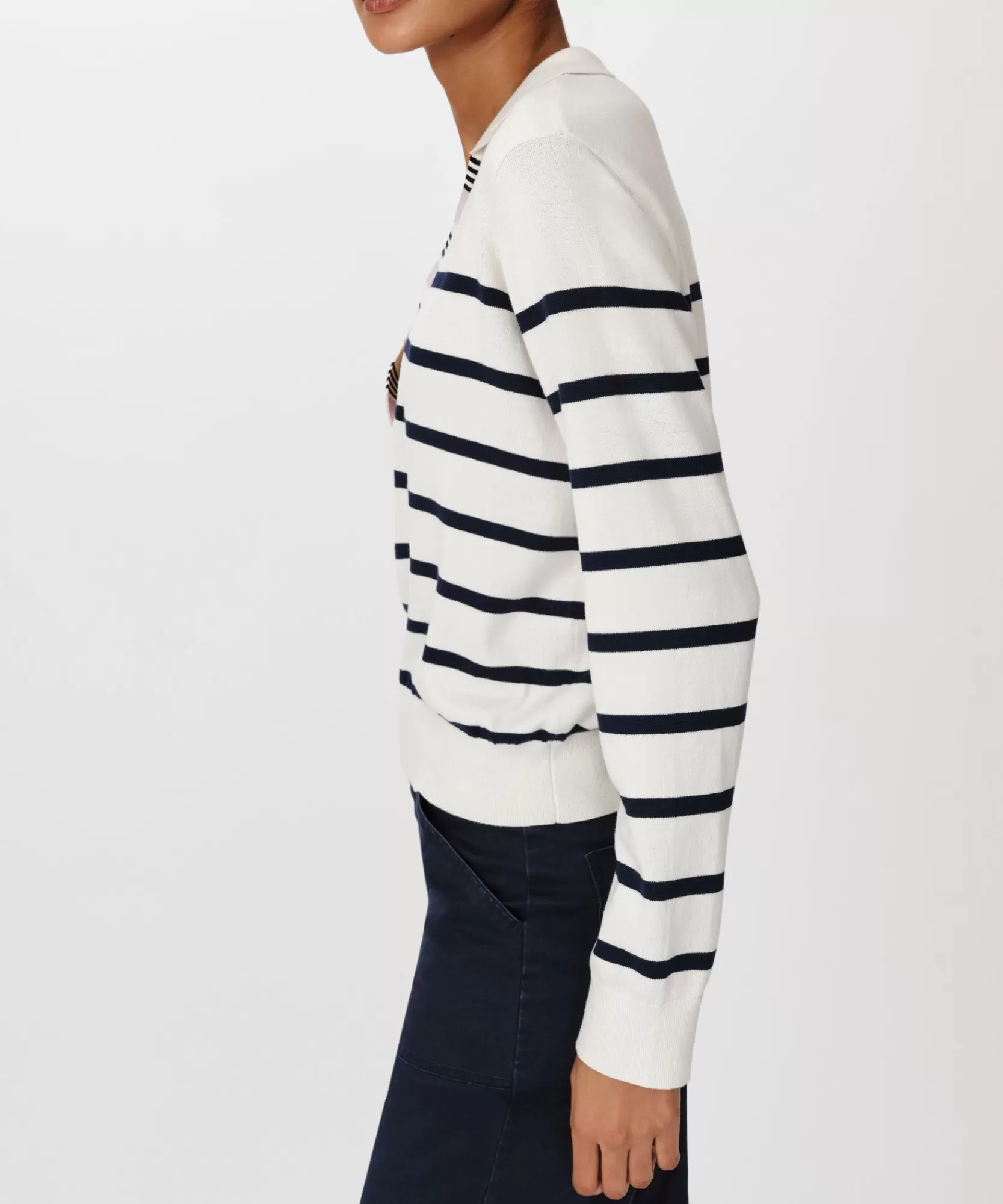 Women ATM Anthony Thomas Melillo Sweats | Sweaters & Cardigans | Cotton Silk Blend Striped Split Collar Sweater -