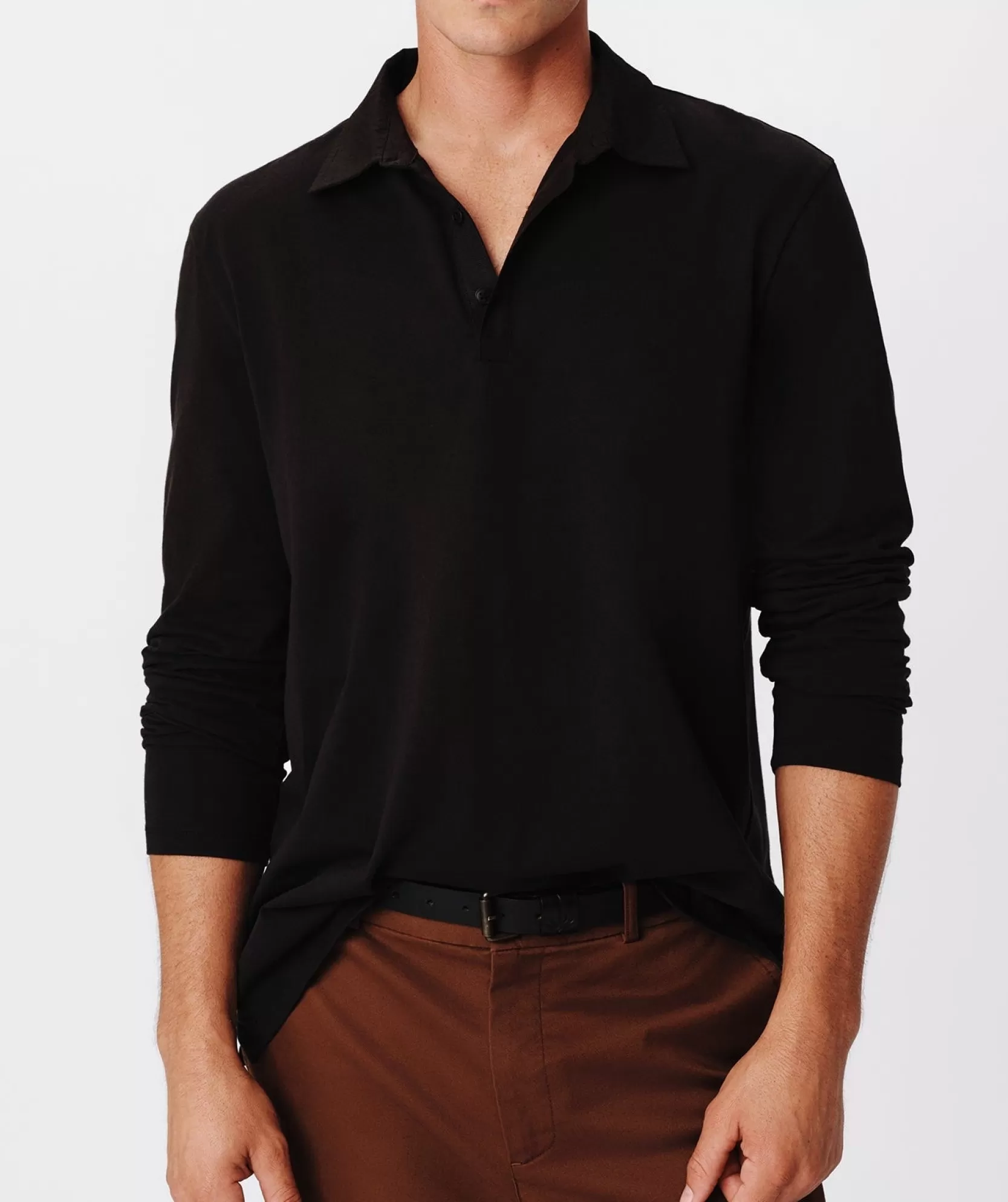 ATM Anthony Thomas Melillo Polo Shirts | Heavyweight Jersey Seamed Long Sleeve Polo -