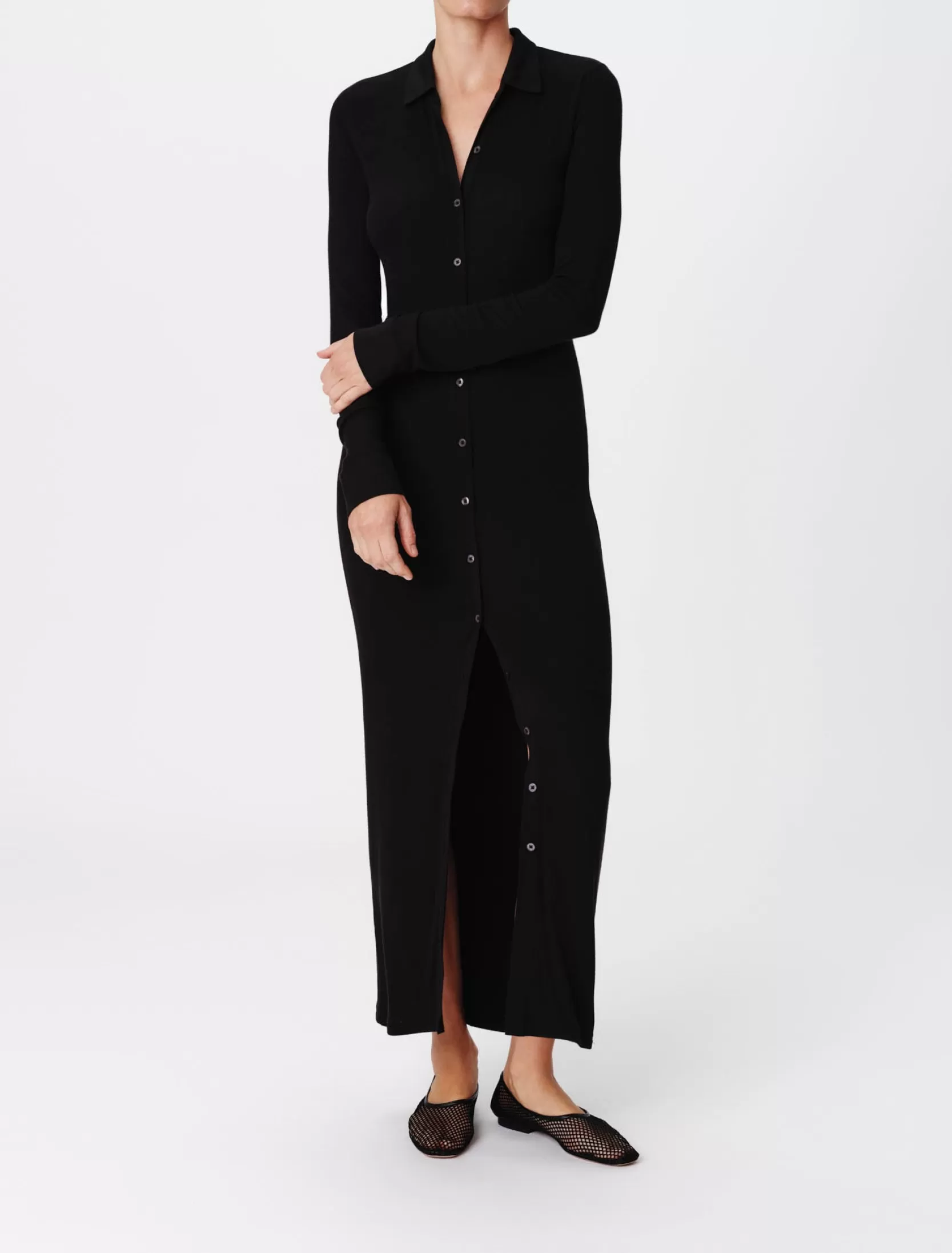 Women ATM Anthony Thomas Melillo Dresses | Modal Rib Long Sleeve Maxi Shirt Dress -