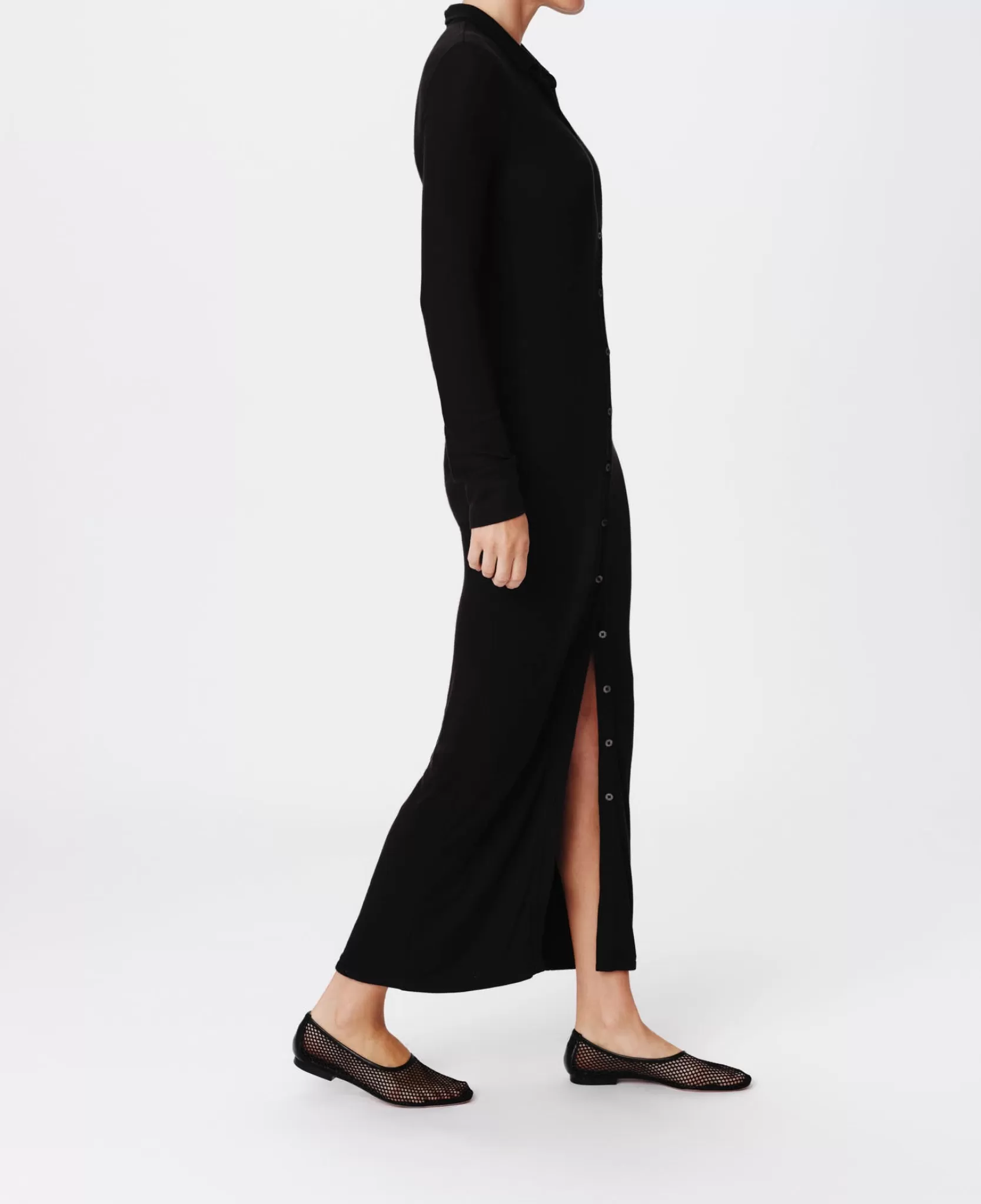 Women ATM Anthony Thomas Melillo Dresses | Modal Rib Long Sleeve Maxi Shirt Dress -