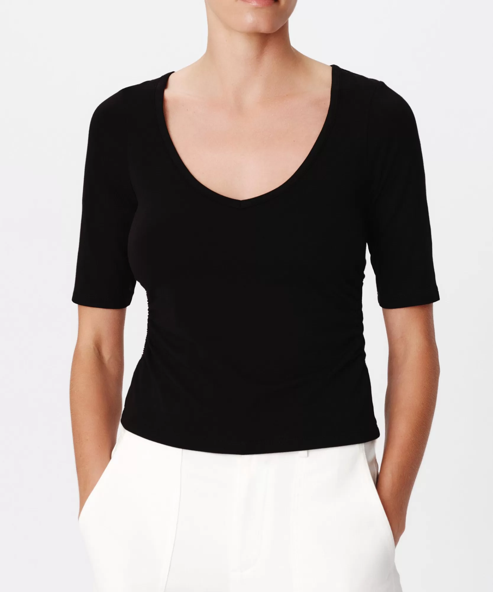 Women ATM Anthony Thomas Melillo Tops & Jersey Shirts | Pima Cotton Elbow Sleeve V-Neck Tee -