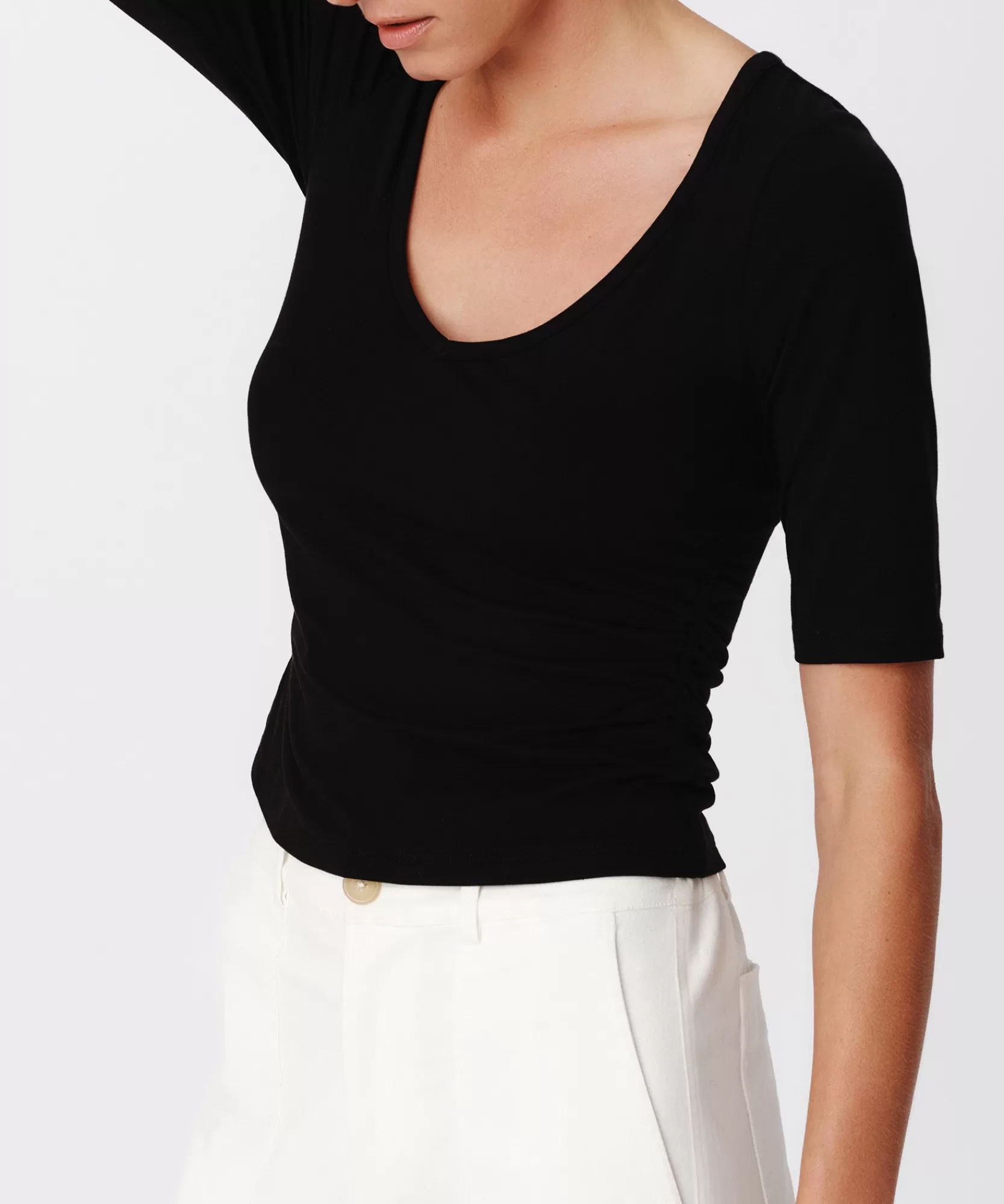 Women ATM Anthony Thomas Melillo Tops & Jersey Shirts | Pima Cotton Elbow Sleeve V-Neck Tee -