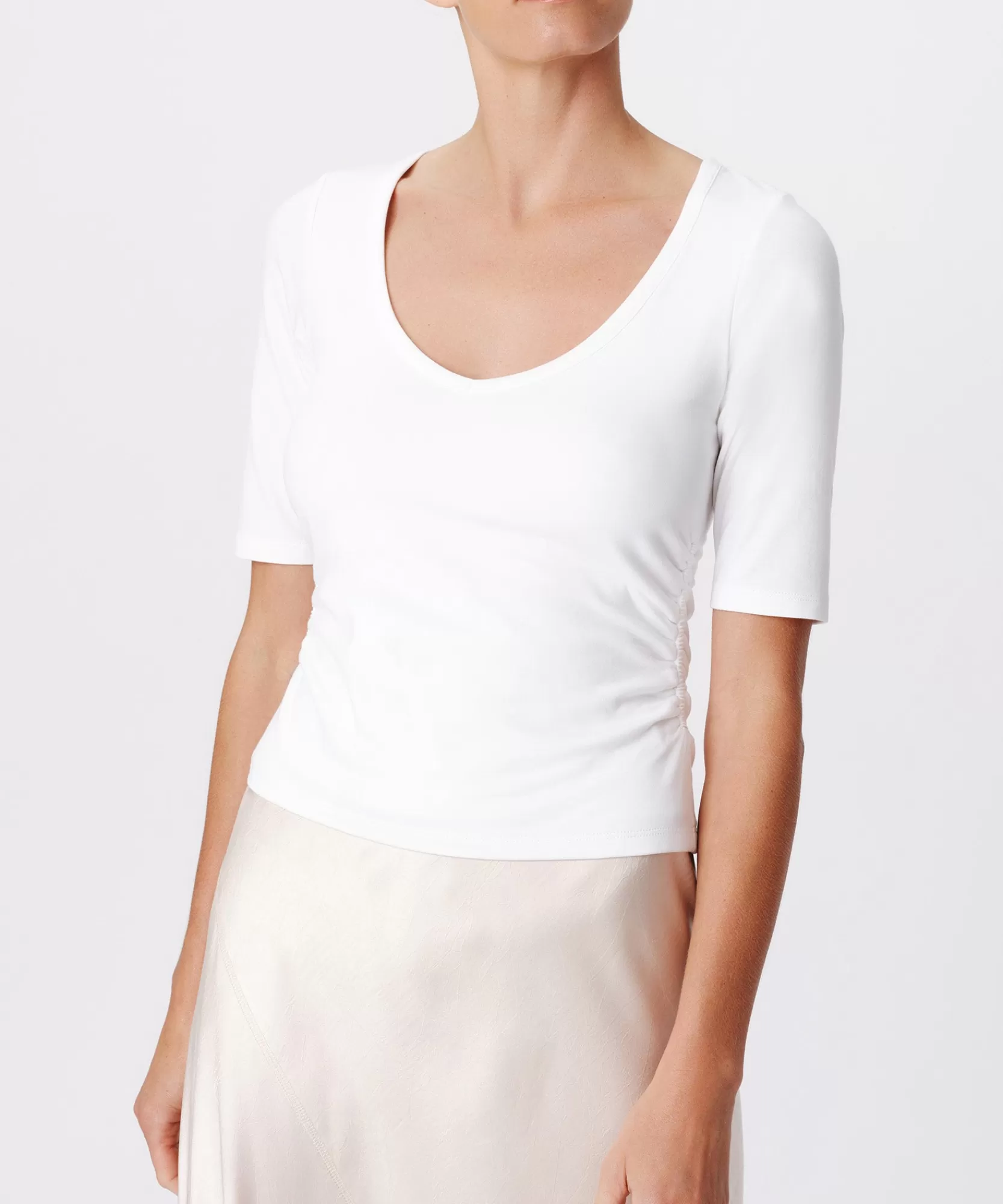 Women ATM Anthony Thomas Melillo Tops & Jersey Shirts | Pima Cotton Elbow Sleeve V-Neck Tee -