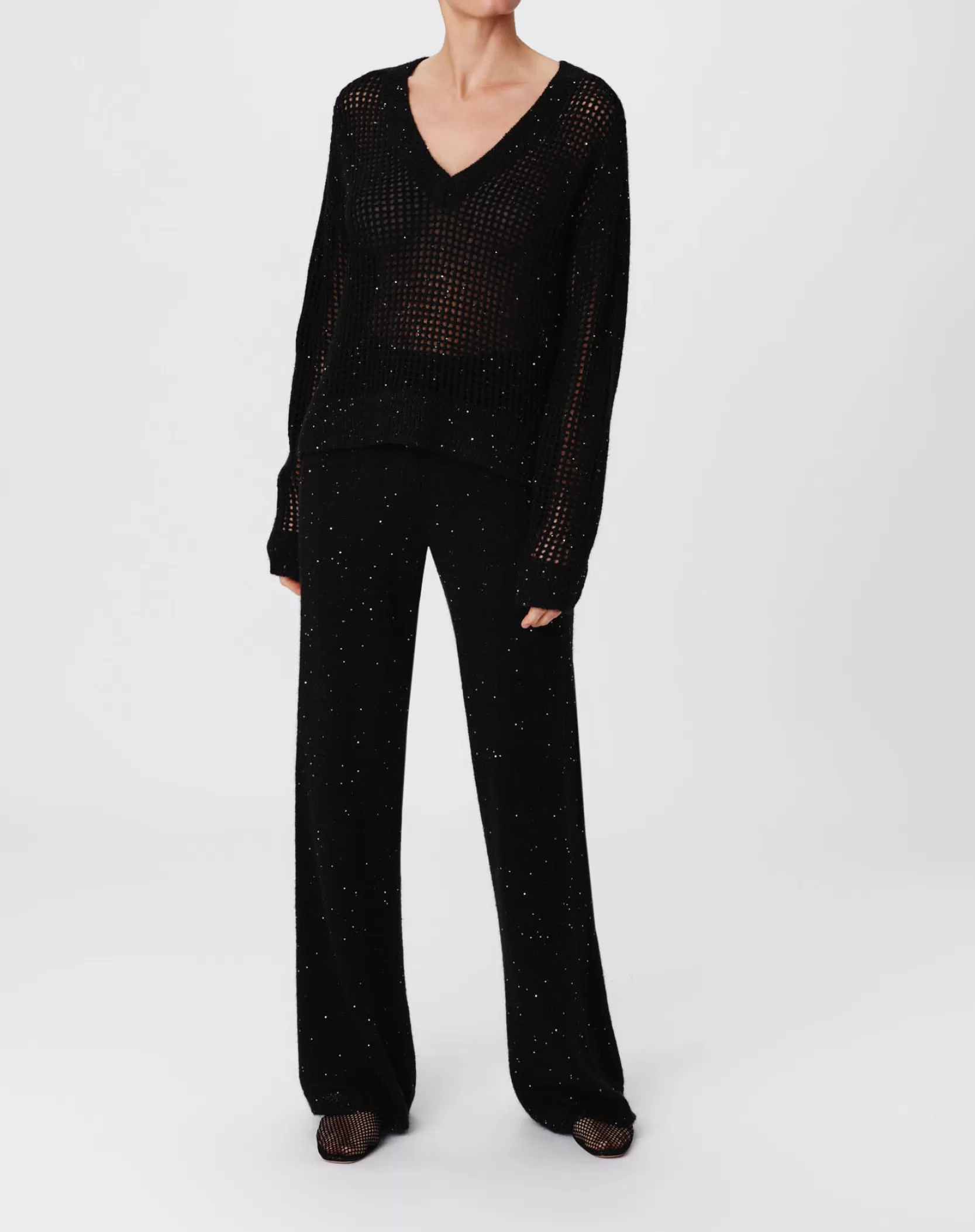 Women ATM Anthony Thomas Melillo Pants & Jumpsuits | Sequin Wool Blend Wide Leg Pant -