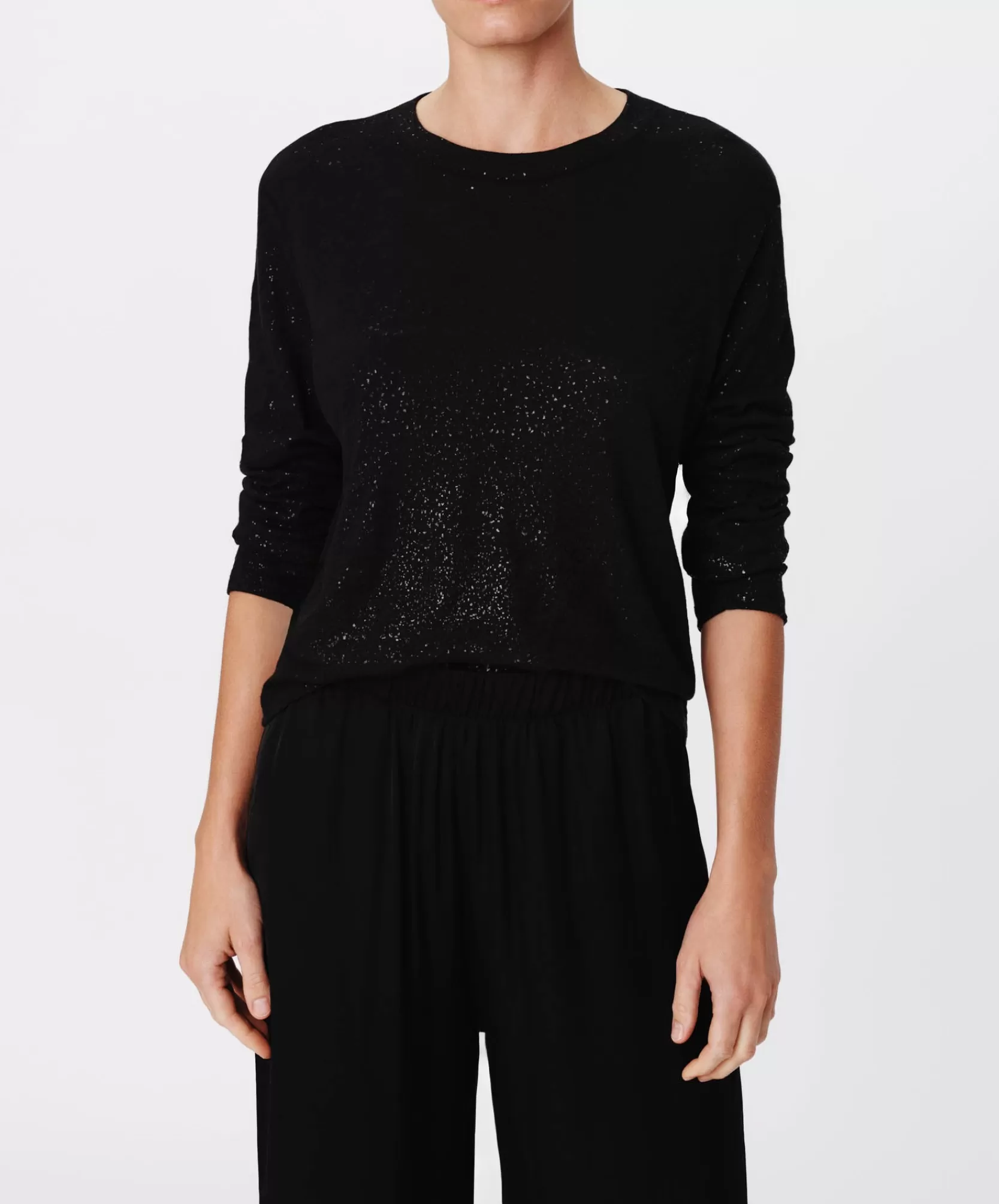Women ATM Anthony Thomas Melillo Tops & Jersey Shirts | T-Shirts | Slub Jersey With Foil Long Sleeve Crop Tee -