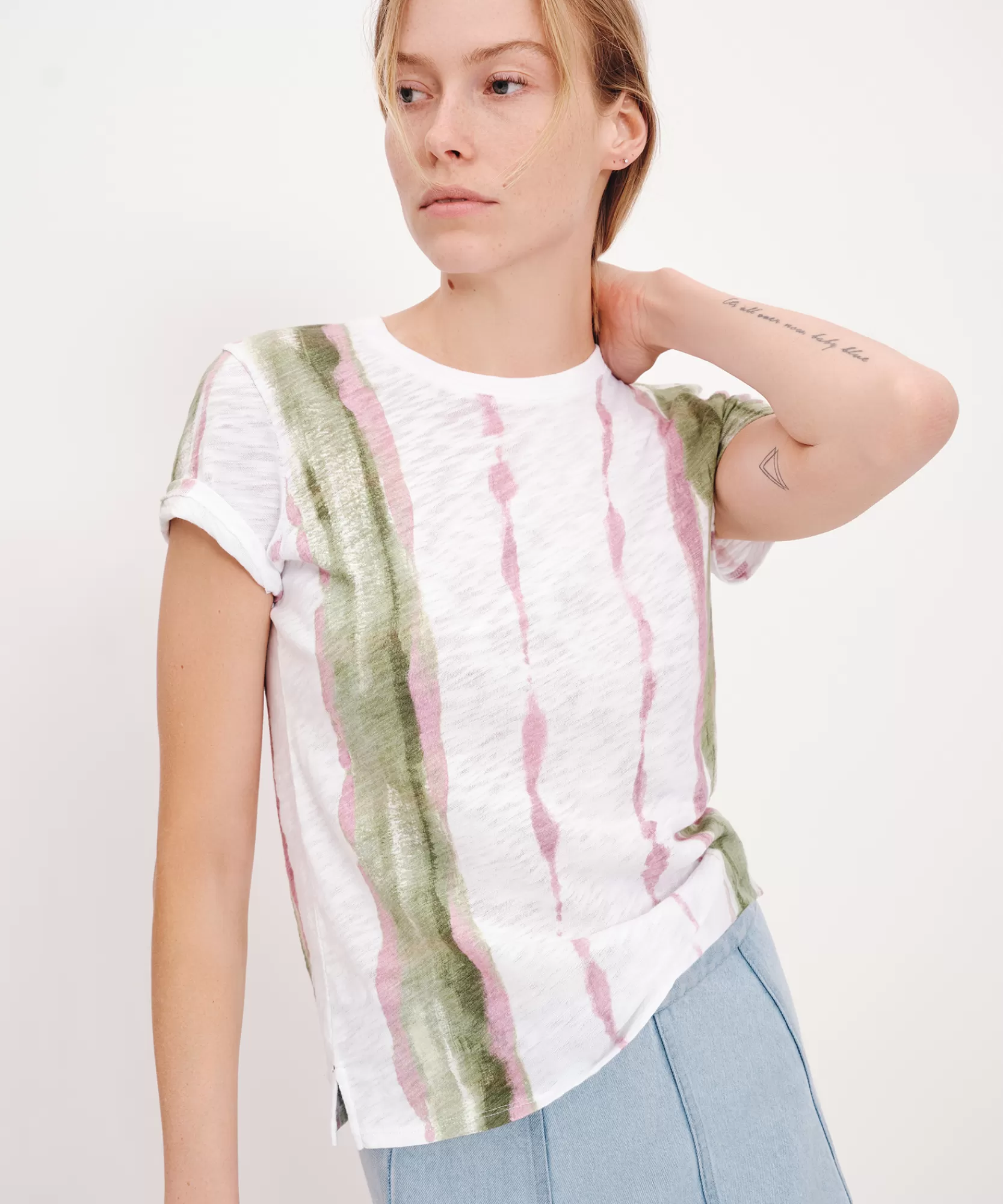 Women ATM Anthony Thomas Melillo Tops & Jersey Shirts | T-Shirts | Slub Jersey With Paintstroke Schoolboy Short Sleeve Crew Neck Tee -