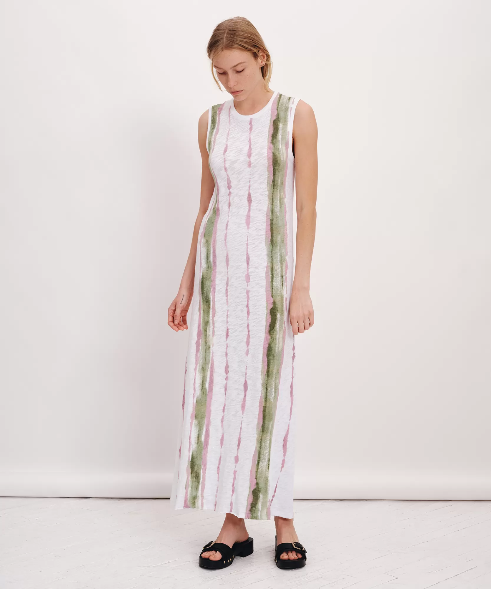 Women ATM Anthony Thomas Melillo Dresses | Slub Jersey With Paintstroke Sleeveless Maxi Dress -