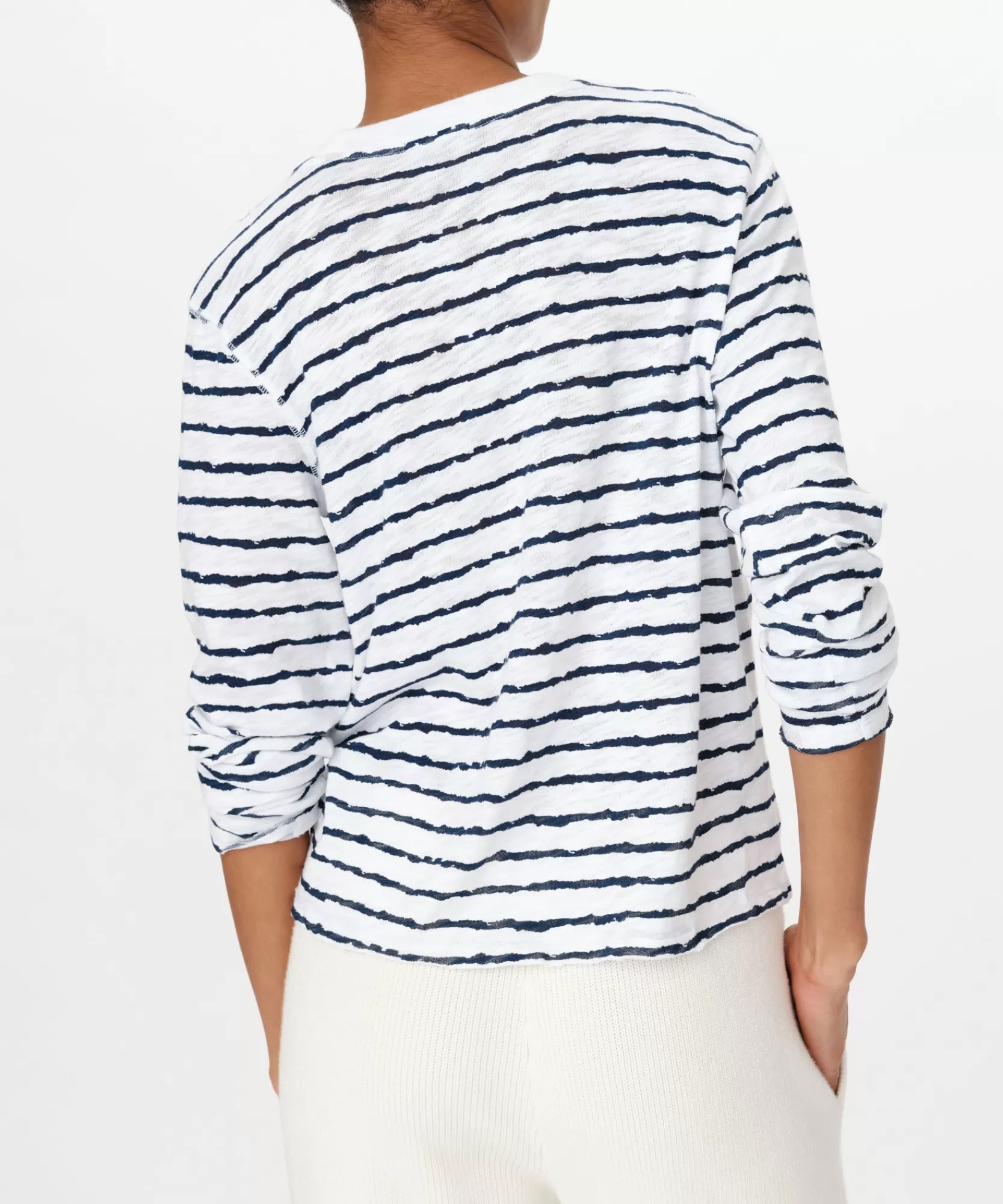 Women ATM Anthony Thomas Melillo Tops & Jersey Shirts | T-Shirts | Slub Jersey With Stripe Long Sleeve Destroyed Wash Crop Tee -