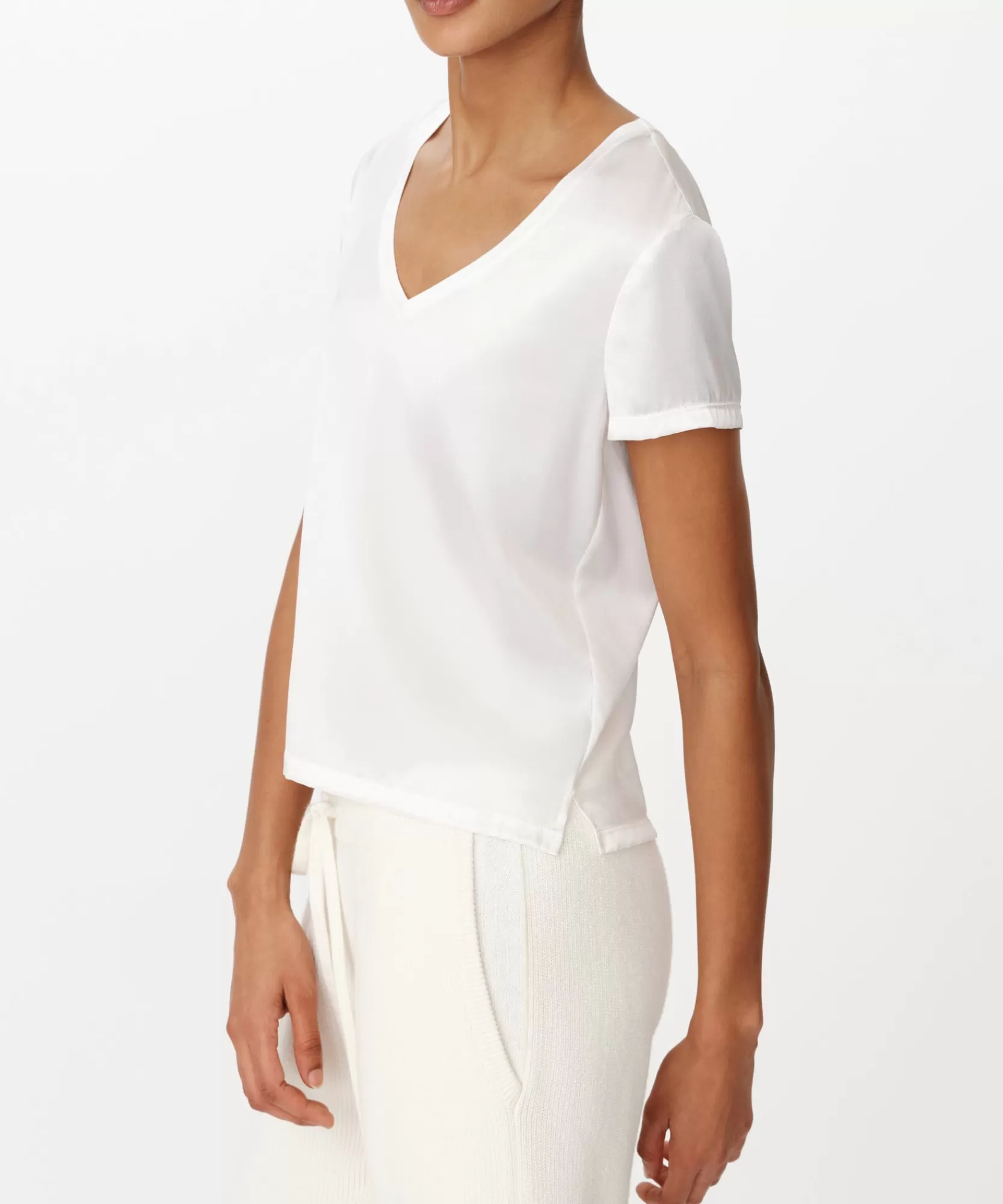 Women ATM Anthony Thomas Melillo Tops & Jersey Shirts | Stretch Charmeuse V-Neck Tee -