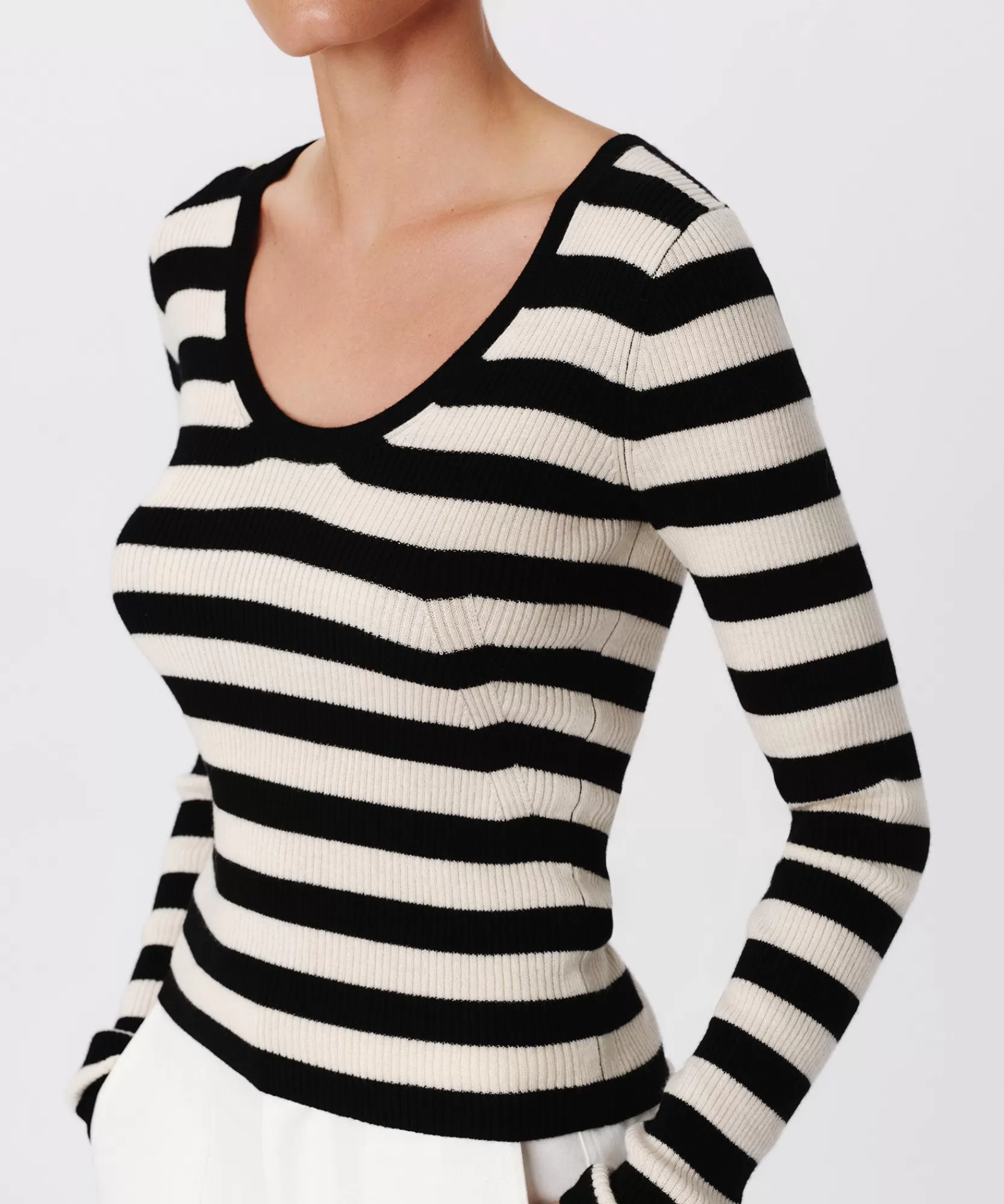 Women ATM Anthony Thomas Melillo Sweats | Sweaters & Cardigans | Wool Blend Striped Long Sleeve Sweater -