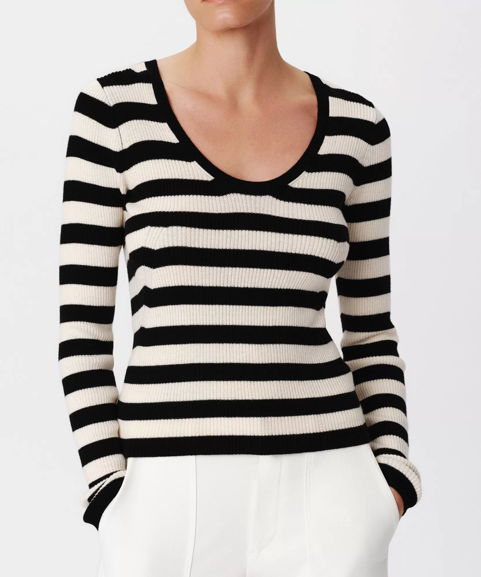 Women ATM Anthony Thomas Melillo Sweats | Sweaters & Cardigans | Wool Blend Striped Long Sleeve Sweater -